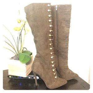 Olive Green Suede High Heel Boots - 6.5